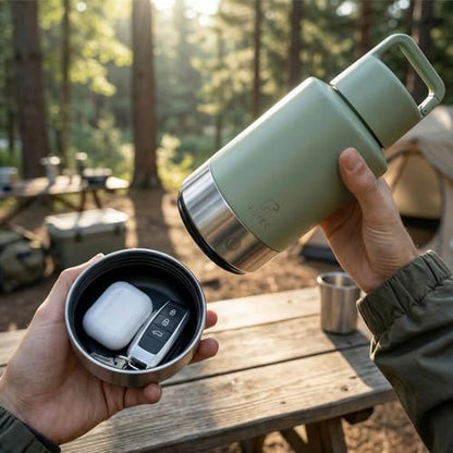 32oz Insulated Dog Water Bottle Dispenser, 3-in-1 Stainless Steel Travel Cup with 2 Detachable Food and Water Bowls, Leak Proof Large Pet Gear, Ideal Gift for Dog Lovers - color: green