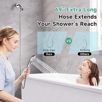 BRIGHT SHOWERS High Pressure Shower Head with Handheld, 9 Spray Settings Showerhead Built in Power Wash to Clean Tub and Pets, Extra Long 69" Hose, Adjustable Bracket, Brushed Nickel - color: Brushed Nickel, style: 2.5 GPM | 9 Modes