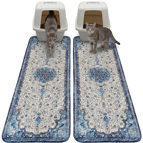 Hompet Cat Litter Mat 2 Pack, 18x54 Large Machine Washable Trapping Mats for Cats, Super Absorbent & Urine-Proof Cat Litter Box Mat for Floor, Waterproof & Non Slip Kitty Litter Rug - color: Blue Mandala, size: 18x54 Inch (Pack of 2)