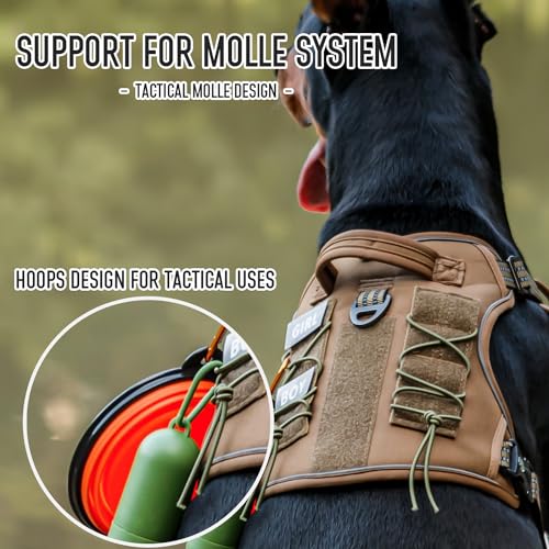 Tactical Dog Harness for Medium & Large Dogs, Brown Adjustable No-Pull Control with Handle, Heavy Duty Reflective Vest - Size S - color: Army Brown, size: S