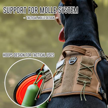 Tactical Dog Harness for Medium & Large Dogs, Brown Adjustable No-Pull Control with Handle, Heavy Duty Reflective Vest - Size XL - color: Army Brown, size: XL