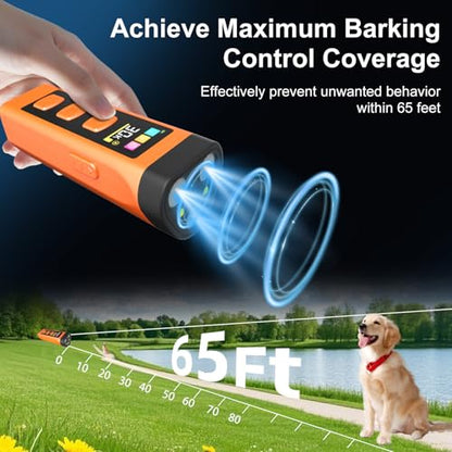 Dog Bark Deterrent Device, Color Display 2000 mAh Rechargeable Ultrasonic Anti-Barking Trainer with 4 Frequency Settings 25/30/40/55 kHz, 65ft Long-Range, Safe & Effective Alternative to Bark Collars - color: 1 Pack Orange