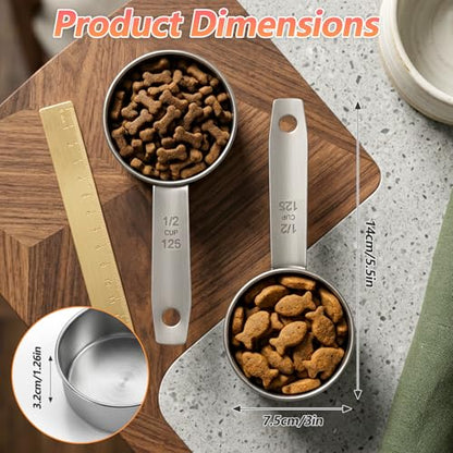 2PCS Half Cup Scoop,Stainless Steel Dog Measuring Food Cup, 125ml Half Cups Measuring Cups, for Feeding Pet, Wet and Dry Ingredients, Dishwasher Safe