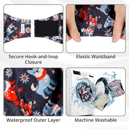 Paw Legend Washable Dogs Diapers Male Dog Belly Bands for Male Dogs Diapers Reusable Puppy & Doggie Diapers Male - color: Cute dog, size: X-Small