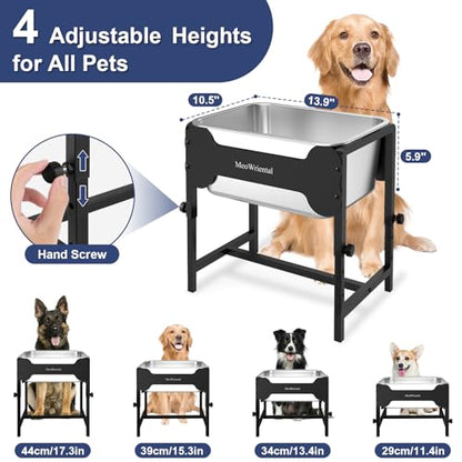 2.5 Gallon Adjustable Elevated Dog Water Bowl, Raised Stainless Steel Large Dog Bowl with 4 Height(11-17")， Full Metal Feeding Station for Relief Joint Pressure, Easy to Clean, Indoor & Outdoor