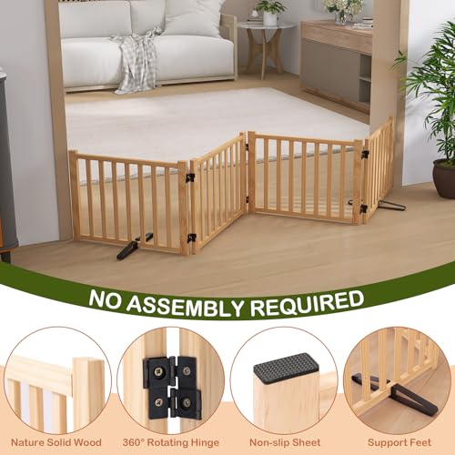 Wooden Freestanding Dog Gate Indoor, 16.9" H No-Painted Dog Gates for Doorways, Pet Gate for Stairs, Foldable Doggy Gate - 4 Panels - size: 【4 Panels】H:16.9"