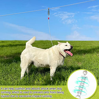 Dog Tie Out Cable - 100 ft Long Dog Cable with 10 ft Run Cable for Yard Training Running Camping Hiking Outdoor - Heavy Duty Chew Proof Lead Leash with Buffer Spring for Small Medium Large Dogs - color: Silver