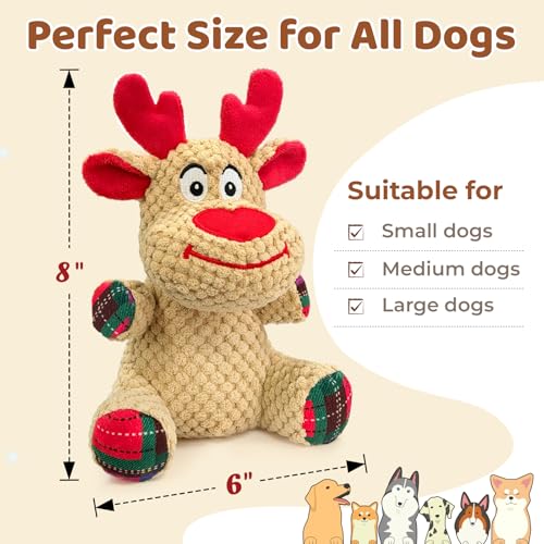 Reindeer Squeaky Dog Toy – Soft Crinkle Stuffed Chew Toy for Small & Medium Dogs, Cute Plush Puppy Toy - color: Beige Reindeer