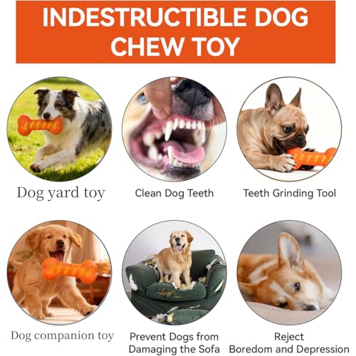 Dog Squeaky Toys for Aggressive Chewers,Dog Toys，Tough Durable Dogs Toys with Natural Rubber，Chewers for Small, Medium and Large Breeds Bone Toy - color: Orange