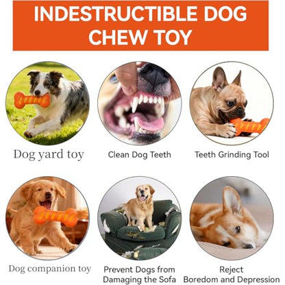 Dog Squeaky Toys for Aggressive Chewers,Dog Toys，Tough Durable Dogs Toys with Natural Rubber，Chewers for Small, Medium and Large Breeds Bone Toy - color: Orange