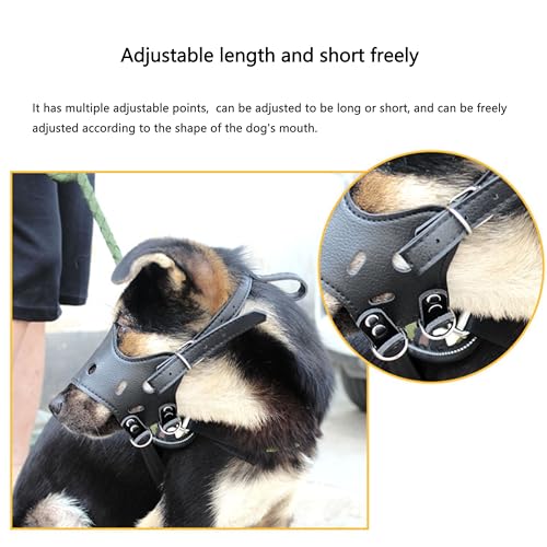 Soft PU Leather Dog Muzzles for Small Medium Large Dogs,Ajustable Breathable Dog Mouth Guard Cover to Prevent Biting Barking Chewing (Black, 3#M) - color: Black, size: 3#M