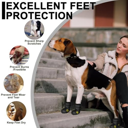 Expawlorer Dog Shoes for Medium Dogs, Dog Shoes for Hot Pavement Hiking Walking, Anti-Slip Rugged Sole,Waterproof Dog Booties for Outdoor Rain Days, All Weather Dog Boots & Paw Protectors (Black) - size: Size 3: 2.36"x2.05" (L*W) (Pack of 4)