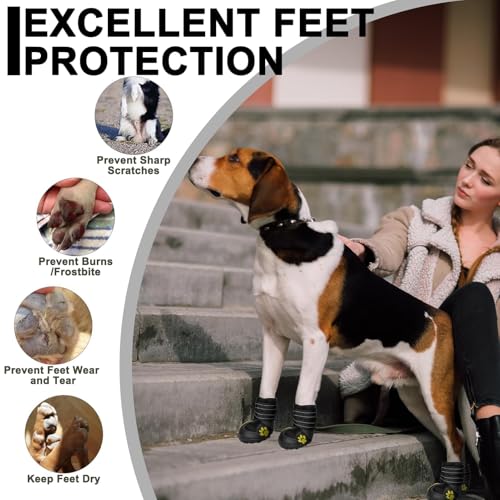 Expawlorer Dog Shoes for Large Dogs, Dog Shoes for Hot Pavement, Hiking Walking, Anti-Slip Rugged Sole,Waterproof Dog Booties for Outdoor Rain Days, All Weather Dog Boots & Paw Protectors (Black) - size: Size 4: 2.48"x2.18" (L*W) (Pack of 4)