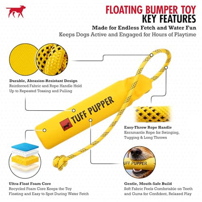 Tuff Pupper Floating Dog Bumper Toy | Fetch Only Not a Chew Toy | Soft Foam Retrieve Trainer | High-Visibility Water & Snow Play | Gentle on Teeth | Lightweight Durable Outdoor Training Dummy - color: Floating Bumper Toy