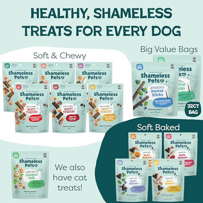 Shameless Pets Blueberry & Mint Dental Chews for Dogs, 32 Chews - Natural Dog Teeth Cleaning Treats with Fresh Breath Benefits | Grain-Free Dental Sticks for Small, Medium & Large Dogs - size: 1.75 Pound (Pack of 1)