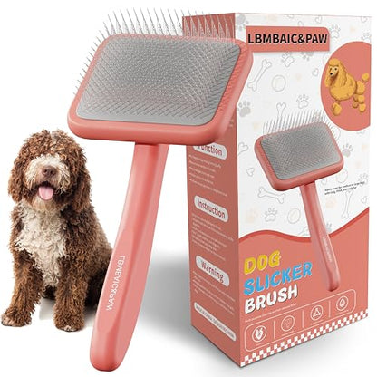 Dog Brushes for Poodle,Doodle,Goldendoodle,Labradoodle Coats Best Slicker Brush for Dogs Thick Long Curly Hair Shedding Detangles,Fluffy Grooming Fast Long Pin Slicker Brush Dematting.Wooden(Large) - color: Pink