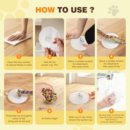 Interactive Dog Toy with Suction Cup, Rope Ball & Built-in Bell, Rainbow | Tug-of-War Interactive Play|Supports Puppy Teething & Healthy Chewing|Designed for Small Dogs|Solo Indoor Enrichment Toy - color: Rainbow(with Built-in Bell)