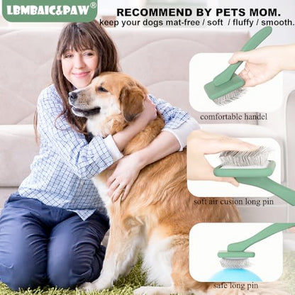Dog Brushes for Poodle,Doodle,Bernedoodle,Chow Chow Best Slicker Brush for Thick Long Curly Hair Deshedding,Detangles,Fluffy,Grooming,Remove Loose Hair Long Pin Slicker Brush.Wood body(Large) - color: Green
