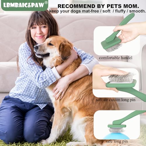 Dog Brushes for Poodle,Doodle,Bernedoodle,Chow Chow Best Slicker Brush for Thick Long Curly Hair Deshedding,Detangles,Fluffy,Grooming,Remove Loose Hair Long Pin Slicker Brush.Wood body(Large) - color: Green