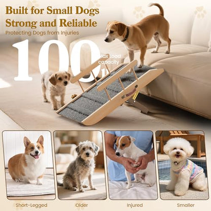 Small Dog Ramp for Bed Couch, Pet Ramp for Small Old Dogs Cats with 5 Adjustable Heights from 7.09" to 12.60", Portable Non-Slip Dog Ramp for High Bed, Couch, Hold up to 100 LBS - size: 31.50 Inch