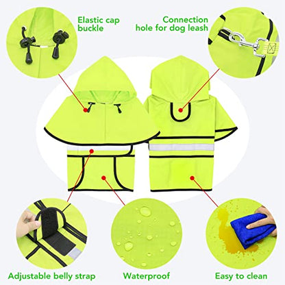 Dog Raincoat Hooded - Adjustable Lightweight Pet Slicker Poncho Rain Coat, Safety Reflective Dog Rain Jacket Raincoats with Leash Hole for Small, Medium, Large Dogs (Medium, Green) - color: Green, size: Medium