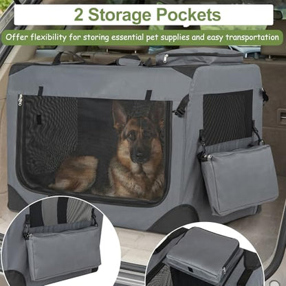 Giantex Folding Soft Dog Crate, 36 Inch Foldable Portable Dog Kennel for Large Dogs up to 70 lbs, Collapsible Soft-Sided Pet Travel Crate with 5-Sided Mesh, 3 Doors, Washable Mat & Storage Pockets - size: 36.0"L x 25.0"W x 25.0"H