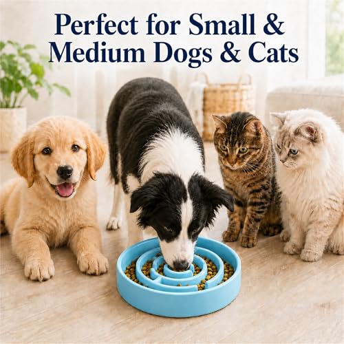 Ceramic Slow Feeder Dog Bowls with Anti-Slip, Slow Feeder & Non-Slip Design, Boredom and Anxiety Reducer, Suitable for All Breed Dogs and Cat (Ceramic-Blue) - color: Ceramic-Blue