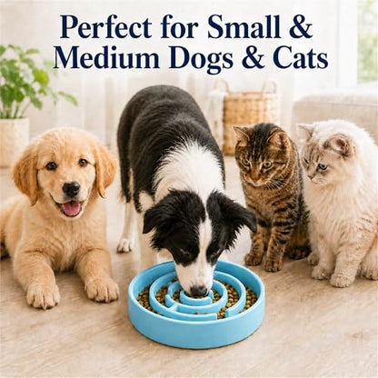 Ceramic Slow Feeder Dog Bowls with Anti-Slip, Slow Feeder & Non-Slip Design, Boredom and Anxiety Reducer, Suitable for All Breed Dogs and Cat (Ceramic-Blue) - color: Ceramic-Blue