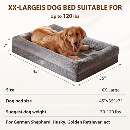 BFPETHOME XL Extra Orthopedic Dog Bed for Large Dogs – Washable Couch-Style Pet Bed with Supportive Bolster Sides, Removable Waterproof Cover, Non-Slip Bottom, Comfortable Dog Bed for Better Sleeping - size: 45.0"L x 35.0"W x 7.0"Th