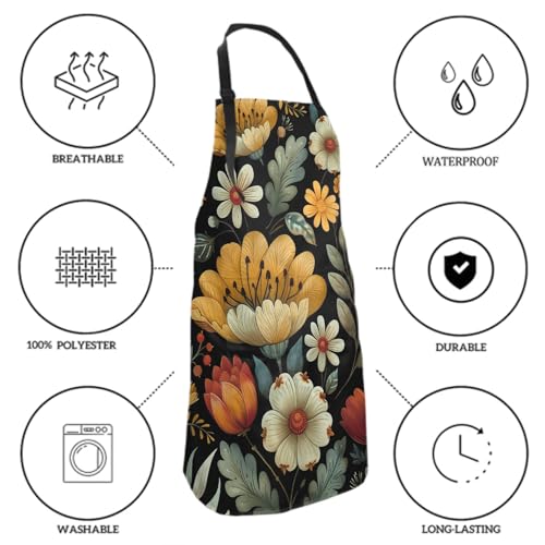 Sweetshow Cute Dog Apron with 2 Pockets and Adjustable Neck Waterproof Kitchen Cooking Dog Grooming Aprons for Women Men - color: Flower