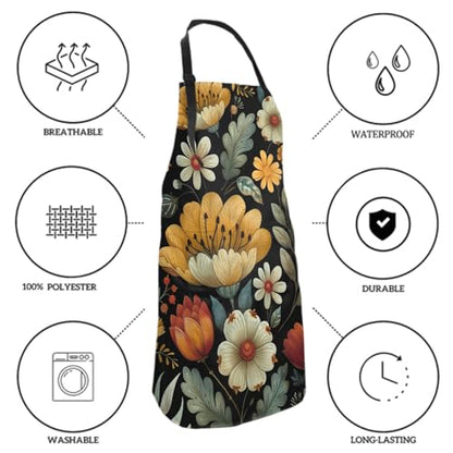 Sweetshow Cute Dog Apron with 2 Pockets and Adjustable Neck Waterproof Kitchen Cooking Dog Grooming Aprons for Women Men - color: Flower