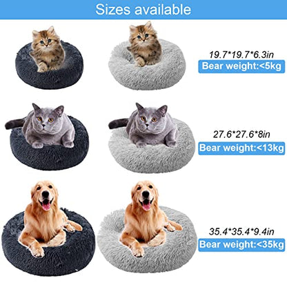 50cm Calming Dog Cat Bed, Plush Donut Pets Beds for Small Dogs Cats, Soft Puppy Kitten Cuddler Round Bed Cushion, Washable Warm Dog Beds for Improved Sleeping
