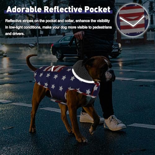 Petglad Dog Coat, Waterproof Dog Winter Jacket with Pocket, Reflective Adjustable Pet Snow Vest, Warm Cozy Fleece Sweater for Small Medium Extra Large Dogs - American Flag, L - color: USA Flag, size: L(Chest Girth:20.1-26.8")