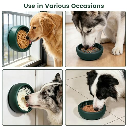 Dog Slow Feeder Licking Bowl,Anxiety Relief Treat Dispenser, Non-Slip Anti-chocking Pet Dish, Interactive Puzzle Toy for Small Medium Breed,Freezable BPA Free Silicone Dishwasher Safe - color: green, size: S