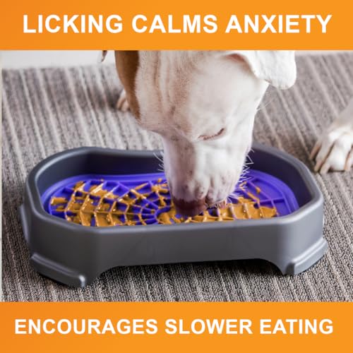 Neater Pets Neat-LIK Dog Lick Mat w/Mess-Proof Tray, Lick Mat for Dogs, Cats, Puppy, Reduces Anxiety & Boredom, Peanut Butter Slow Feeder, Interactive Treat Licking Pad (Purple/Gunmetal) - color: Purple Mat w/ Gunmetal Tray
