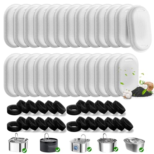 50 Pack Cat Water Fountain Filters for 108/3.2L& 67oz/2L& 4L/135oz Stainless Steel Pet Water Dispenser Cat/Dog Fountain Filter Replacement(25 Filters & 25 Sponges) - color: 25 Filters & 25 Sponges