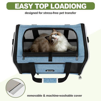 GAPZER Cat Carrier 18 x 11 x 11 Top Loading Soft-Sided Pet Travel Bag Over 15lbs, Portable Small Dog Puppy Car Crate 10 lbs, Chihuahua Kennel Carry Case, Kitty Cloth Cage Medium Cat Under 25 Blue - color: Blue