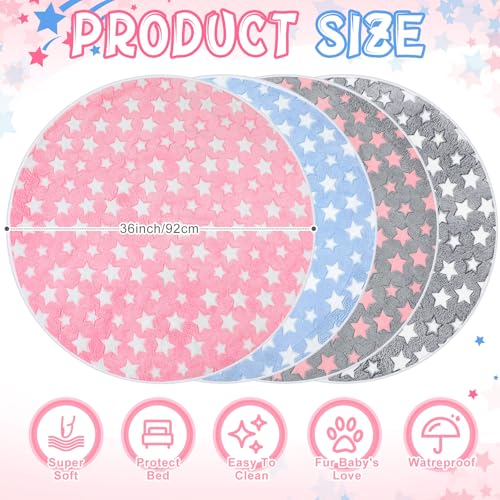 Hahafelt 4 Pcs Round Whelping Pee Pads Washable for Dogs Waterproof Pet Training Mats Reusable Puppy Whelping Pads Non Slip Cat Dog Bed Mat for Crate Kennel(Large Star,36 Inches) - size: 36 Inches