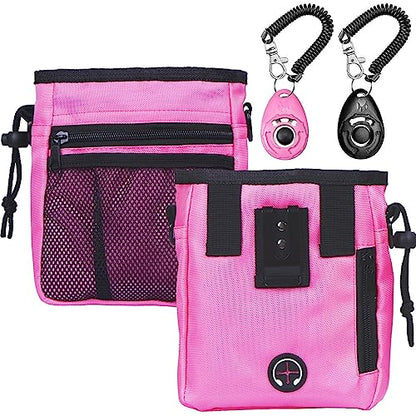 STMK Dog Treat Pouch Dog Clicker Training Kit, Dog Training Treat Pouch Dog Clicker for Training, 3 Ways to Wear Easily Carries Treat Pouches for Pet Training (Pink) - color: Pink