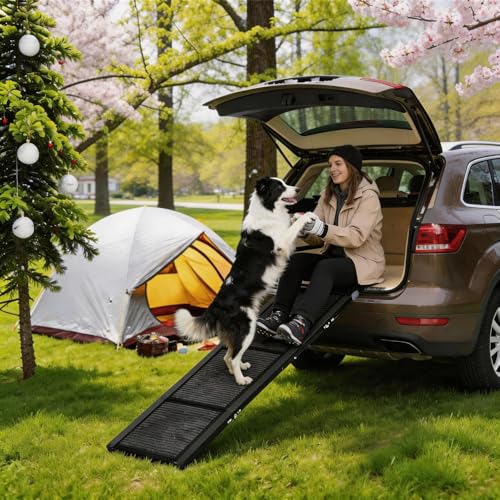 Garvee 63" Wide Folding Dog Ramp for Car, 17" Long Heavy Duty Non-Slip Portable Pet Ramp, Large Dogs Up to 250 lbs, Outdoor & Indoor Use - size: 63" × 17"