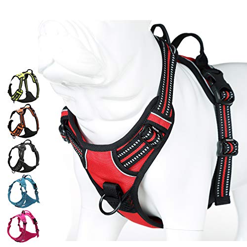 JUXZH Truelove No Pull Dog Harness with Easy Control Handle and 2 Leash Attachments,Reflective Adjustable Pet Vest - color: Red, size: Medium (Pack of 1)