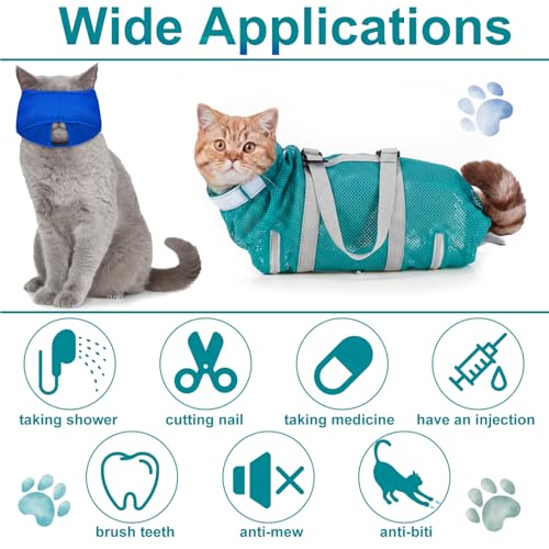 9 Pcs Cat Bathing Bag Set Shower Bag Anti Bite and Scratch for Pet Grooming Washing Comb Muzzle Nail Clipper Nail File Tick Tool (Sky Blue) - color: Sky Blue