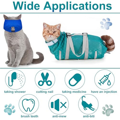 9 Pcs Cat Bathing Bag Set Shower Bag Anti Bite and Scratch for Pet Grooming Washing Comb Muzzle Nail Clipper Nail File Tick Tool (Sky Blue) - color: Sky Blue