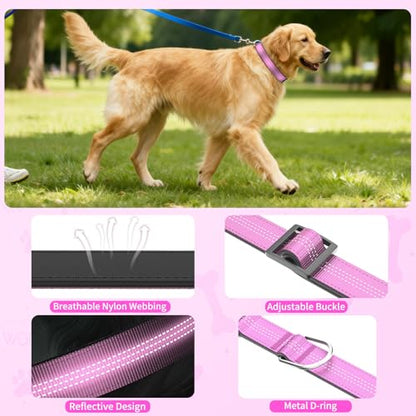 Reflective Dog Collar with Buckle, Heavy Duty Dog Collars with Soft Padded, Adjustable, Ultra-Durable, Pet Collar for Small Medium and Large Dogs (Pink, L) - color: Pink, size: L (18-26'')