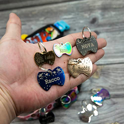 Personalized Dog Tag with 5 Lines of Custom Deep Engraved Durable Stainless Steel Pet ID Name Tag Designer Small Size Bow Tie - size: Small, style: Bow-Tie