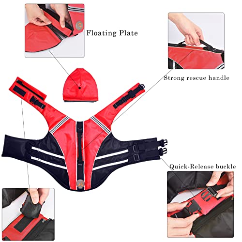 Dog Life Jacket, French Bulldog Life Vest for Swimming Boating, Dog Swim Vest with Chin Float and Rescue Handle, High Flotation Puppy Life Jackets (Chest Girth: 17" to 30", Weight: 17" to 28" LB) - color: Bright Red