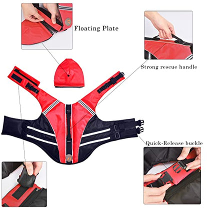 Dog Life Jacket, French Bulldog Life Vest for Swimming Boating, Dog Swim Vest with Chin Float and Rescue Handle, High Flotation Puppy Life Jackets (Chest Girth: 17" to 30", Weight: 17" to 28" LB) - color: Bright Red