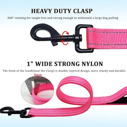 WYuZe 3 Handle Dog Leash for Large Dogs 7FT Nylon Bungee Dog Training Leash | Reflective Heavy Duty Traffic Leash with Shock Absorbing Triple Padded Handle, for Medium Dog Control No Pull Walking Hiking - color: Pink