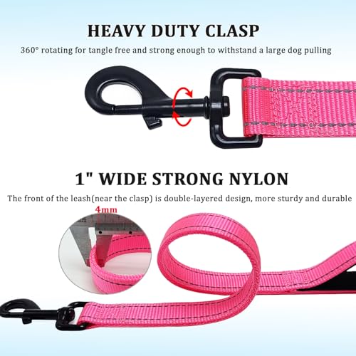 WYuZe 3 Handle Dog Leash for Medium Large Dogs 7FT Bungee Traffic Dog Leash | Reflective Heavy Duty Nylon Training Leash Shock Absorbing Triple Padded Handle No Pull Control Walking (7FT, Pink) - color: Pink