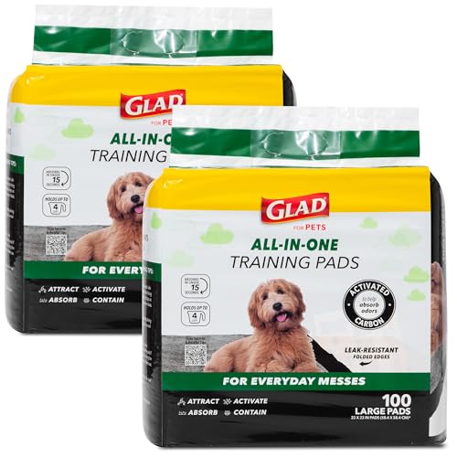 Glad for Pets Black Charcoal Puppy Pads, 6-Layer Leak-Proof Design with Activated Carbon Odor Control and Pheromone Attractant, Disposable Dog Pee Pads for Potty Training, 23 x 23 in, 100 Count - 2 Pk - size: 100 Count (Pack of 2)